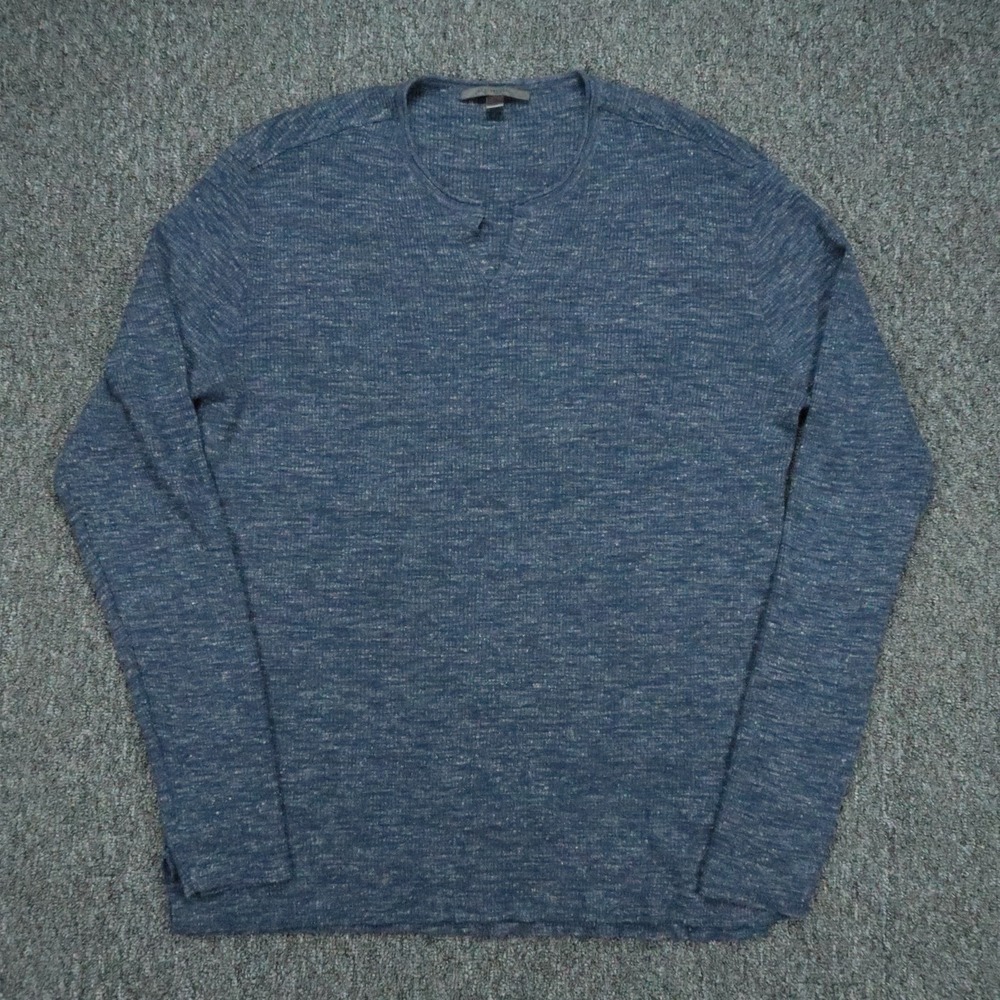 John Varvatos Sweater Mens XL Blue Wool Linen Blend Long Sleeve V Neck Knit